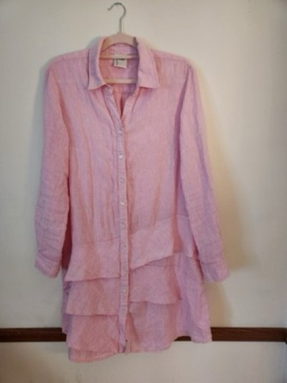 Light Pink Button-Front Ruffled Shirt Dress - Picture 2 of 6